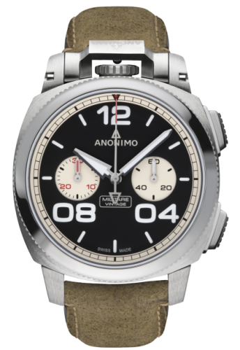 Anonimo AM-1122.01.002.A21 : Militare Chrono Stainless Steel / Black / Leather
