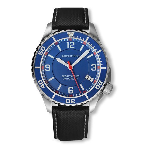 Archimede UA8974-TB-A5.5 : SportTaucher Stainless Steel / Blue / Black Leather