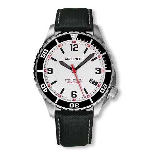 Archimede UA8974-TS-A3.5 : SportTaucher Stainless Steel / White / Black Leather