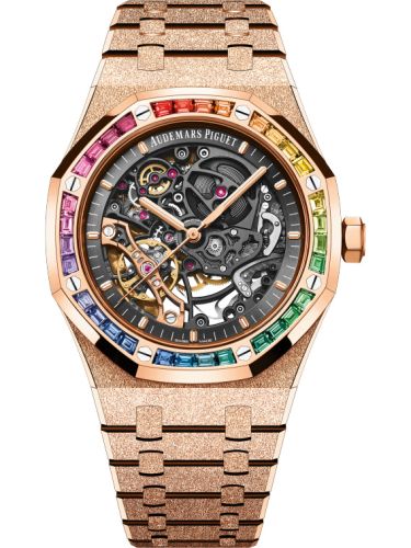 Audemars Piguet 15412OR.YG.1224OR.01 : Royal Oak 41 Double Balance Wheel Openworked Frosted Pink Gold / Rainbow