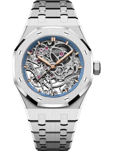 Audemars Piguet 15467BC.OO.1256BC.01 : Royal Oak 37 Double Balance Wheel Openworked White Gold / Light Blue