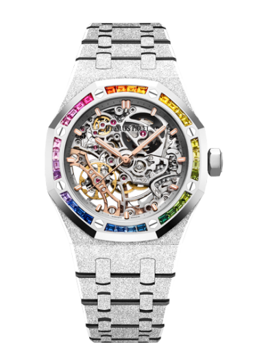 Audemars Piguet 15468BC.YG.1259BC.01 : Royal Oak 37 Double Balance Wheel Openworked Frosted White Gold / Rainbow