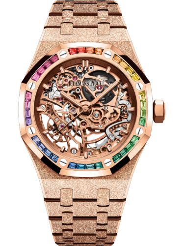 Audemars Piguet 15468OR.YG.1259OR.01 : Royal Oak 37 Double Balance Wheel Openworked Frosted Pink Gold / Rainbow