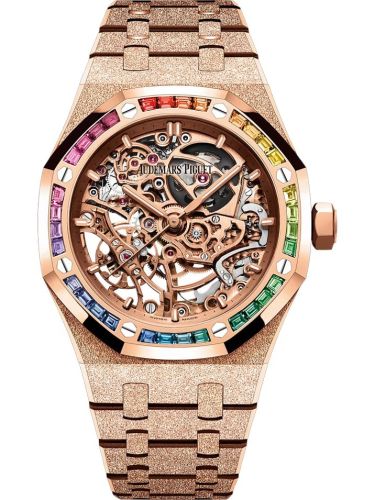 Audemars Piguet 15468OR.YG.1259OR.01-B : Royal Oak 37 Double Balance Wheel Openworked Frosted Pink Gold / Rainbow