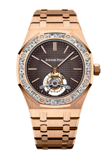 Audemars Piguet 26516OR.ZZ.1220OR.01 : Royal Oak Ultra Thin Tourbillon Pink Gold / Baguette / Brown