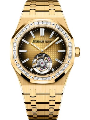 Audemars Piguet 26730BA.ZZ.1320BA.01 : Royal Oak Self-Winding Flying Tourbillon Yellow Gold - Baguette / Champagne