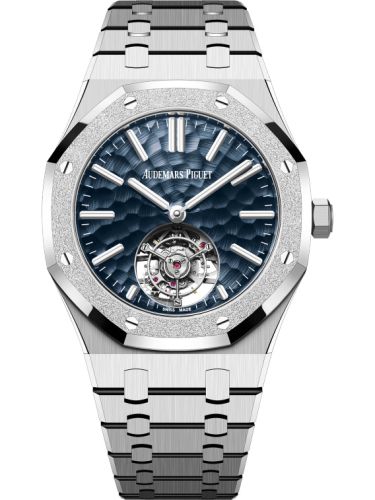 Audemars Piguet 26730BC.GG.1320BC.01 : Royal Oak Self-Winding Flying Tourbillon White Gold - Frosted / Dimpled Blue