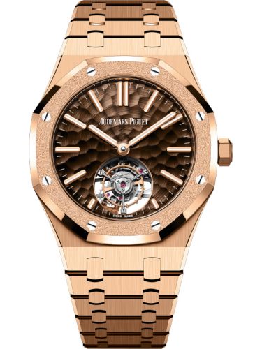 Audemars Piguet 26730OR.GG.1320OR.01 : Royal Oak Self-Winding Flying Tourbillon Pink Gold - Frosted / Dimpled Brown
