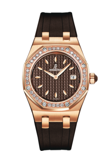 Audemars Piguet 67621OR.ZZ.D080CA.01 : Royal Oak Quartz 67621 Pink Gold / Diamond / Brown / Rubber