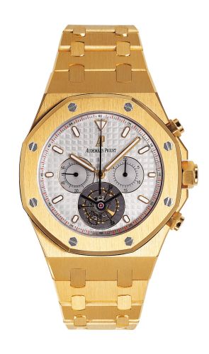 Audemars Piguet 25977BA.OO.1205BA.01 : Royal Oak Tourbillon Chronograph Yellow Gold / Silver