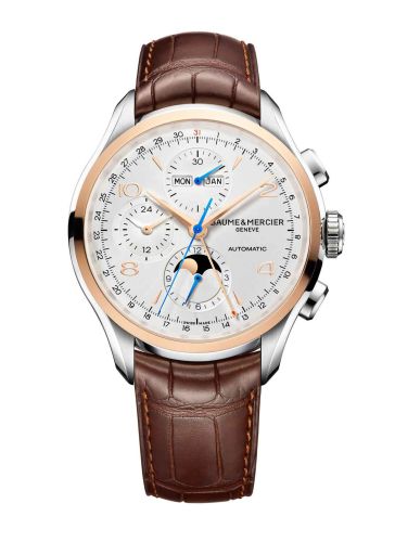 Baume & Mercier 10280 : Clifton Chronograph Complete Calendar Stainless Steel / Red Gold / Silver / Strap