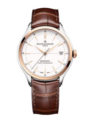 Baume & Mercier 10519 : Clifton Baumatic Stainless Steel / Red Gold / White / Strap / COSC