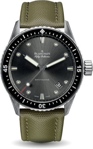 Blancpain 5000-1110-K52A : Fifty Fathoms Bathyscaphe Stainless Steel / Grey / Sand Canvas