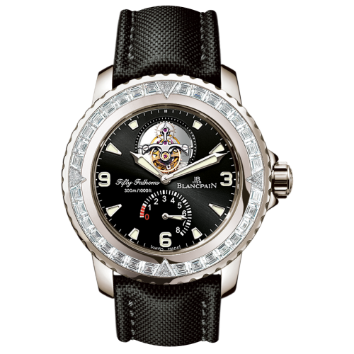 Blancpain 5025-5230-52A : Fifty Fathoms Tourbillon 8 Jours White Gold / Diamonds / Black Canvas