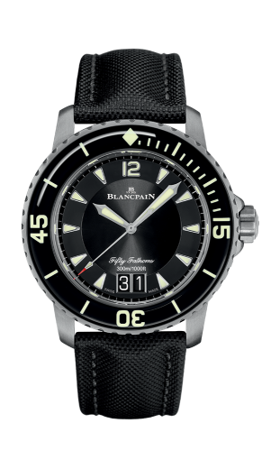 Blancpain 5050-12B30-B52A : Fifty Fathoms Automatique Grande Date Titanium / Black / Black Canvas