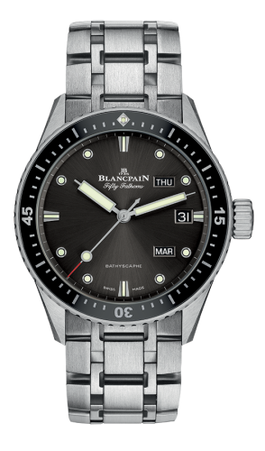 Blancpain  5071-1110-70B : Fifty Fathoms Bathygraphe Quantième Annuel Black / Grey / Steel Bracelet