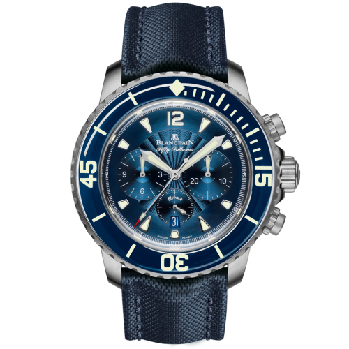 Blancpain 5085F.B-1140-52B : Fifty Fathoms Chronographe Flyback Stainless / Blue / Blue Canvas