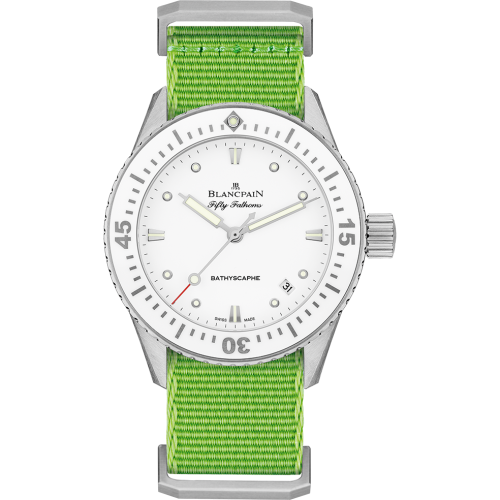 Blancpain 5100-1127-NAH : Fifty Fathoms Bathyscaphe Stainless Steel / White / Green Nato