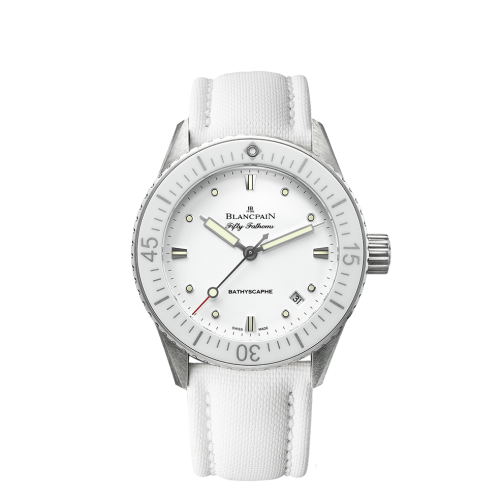 Blancpain 5100-1127-W52A : Fifty Fathoms Bathyscaphe Stainless Steel / White / White Canvas