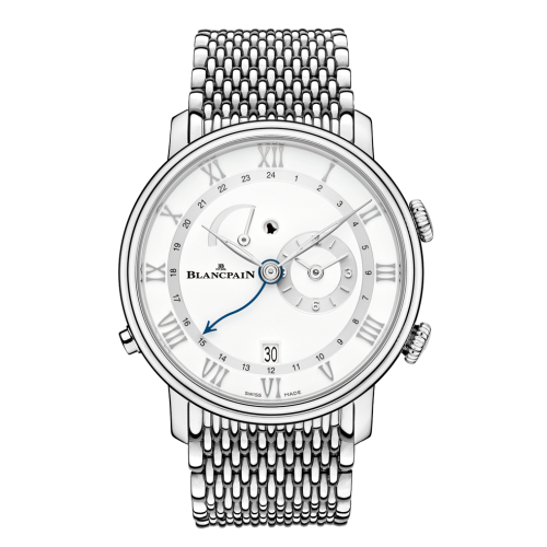 Blancpain 6640-1127-MMB : Villeret Réveil GMT Stainless Steel / White / Bracelet