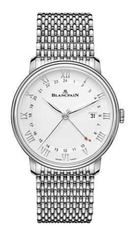 Blancpain 6662-1127-MMB : Villeret GMT Date Stainless Steel / White / Bracelet