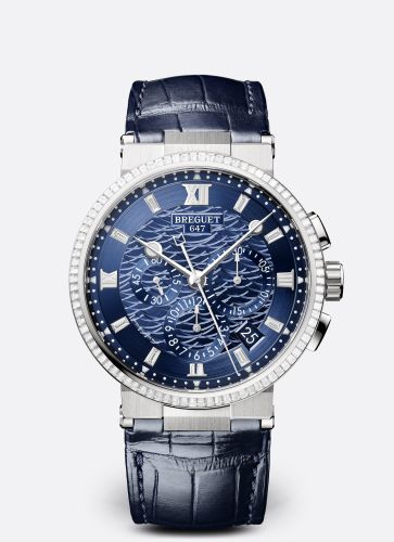 Breguet 5529BB/YD/9WV/D0 : Marine Chronograph 5529 White Gold - Diamond / Blue / Alligator