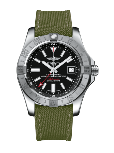 Breitling A3239011/BC35/106W/A20BA.1 : Avenger II GMT Stainless Steel / Volcano Black / Military / Pin