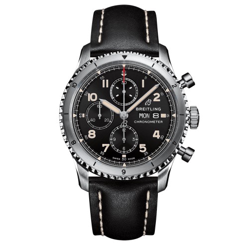 Breitling A13316101B1X1 : Aviator 8 Chronograph 43 Stainless Steel / Black / Calf / Pin