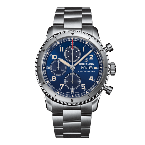 Breitling A13316101C1A1 : Aviator 8 Chronograph 43 Stainless Steel / Blue / Bracelet