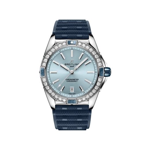 Breitling A17356531C1S1 : Super Chronomat 38 Stainless Steel / Ice Blue / Rubber Rouleaux