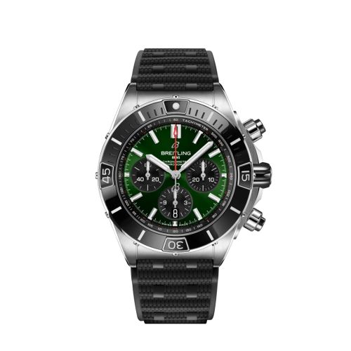 Breitling AB0136251L1S1 : Super Chronomat B01 44 Stainless Steel / Green / Rubber Rouleaux