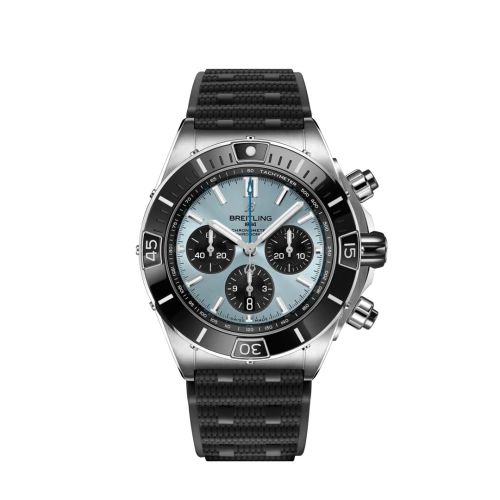 Breitling PB0136251C1S1 : Chronomat B01 44 Stainless Steel - Platinum / Ice Blue / Rubber Rouleaux