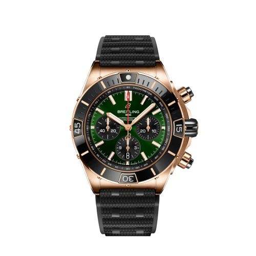 Breitling RB01361A1L1S1 : Super Chronomat B01 44 Red Gold / Green / Rubber Rouleaux
