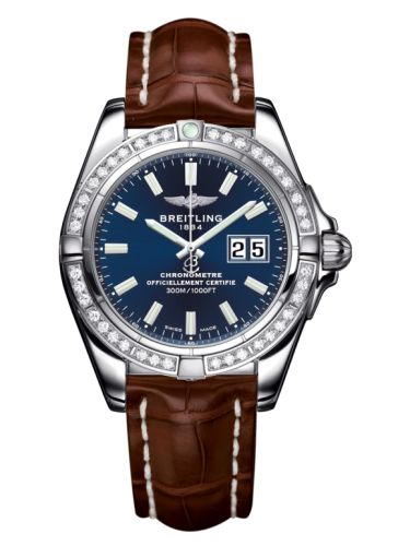 Breitling A49350LA.C929.722P : Galactic 41 Stainless Steel / Diamond / Horizon Blue / Croco