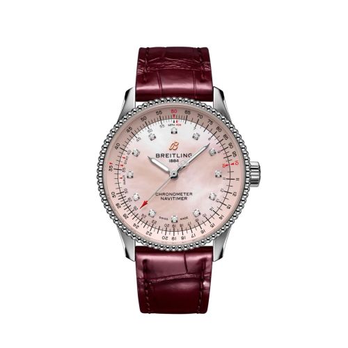Breitling A173951A1K1P1 : Navitimer 1 35 Automatic Stainless Steel / Pink MOP / eComm / Croco