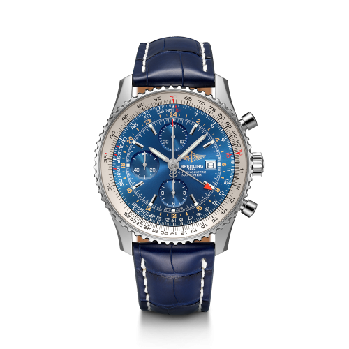 Breitling A24322121C1P1 : Navitimer World Stainless Steel / Blue / Croco / Pin