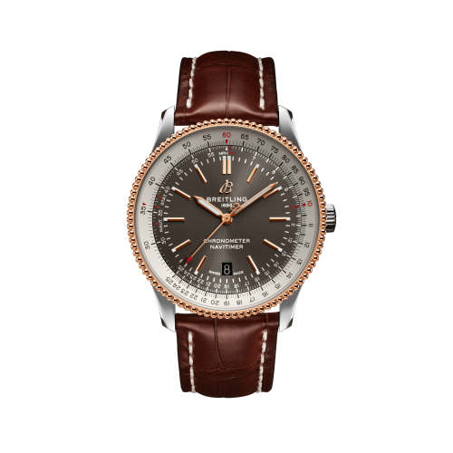 Breitling U17326211M1P2 : Navitimer Automatic 41 Automatic Stainless Steel / Rose Gold / Grey / Croco / Folding