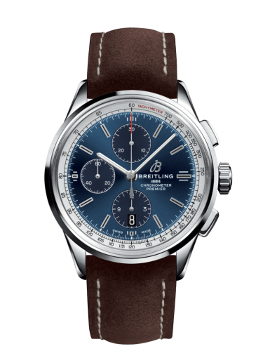 Breitling A13315351C1X1 : Premier Chronograph 42 Stainless Steel / Blue / Nubuck Brown / Folding