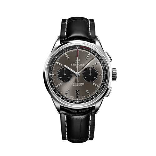 Breitling AB0118221B1P1 : Premier B01 Chronograph 42 Stainless Steel / Anthracite / Croco / Folding