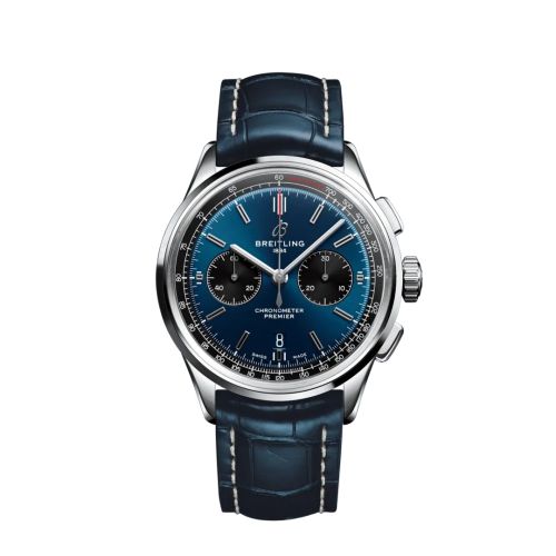 Breitling AB0118221C1P2 : Premier B01 Chronograph 42 Stainless Steel / Blue / Croco / Pin