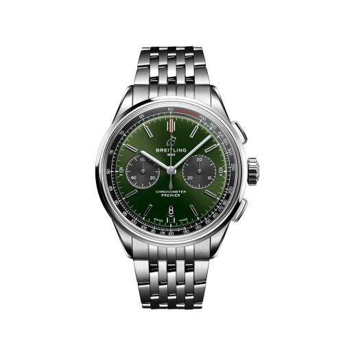 Breitling AB0118221L1A1 : Premier B01 Chronograph 42 Stainless Steel / Green / Bracelet