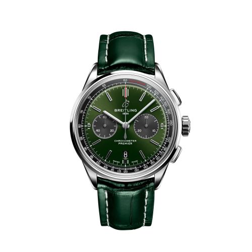 Breitling AB0118221L1P2 : Premier B01 Chronograph 42 Stainless Steel / Green / Alligator - Pin