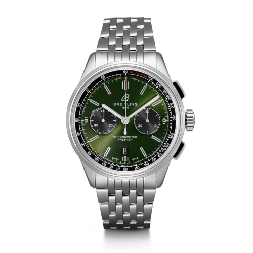 Breitling AB0118A11L1A1 : Premier B01 Chronograph 42 Bentley Stainless Steel / Green / Calf / Bracelet