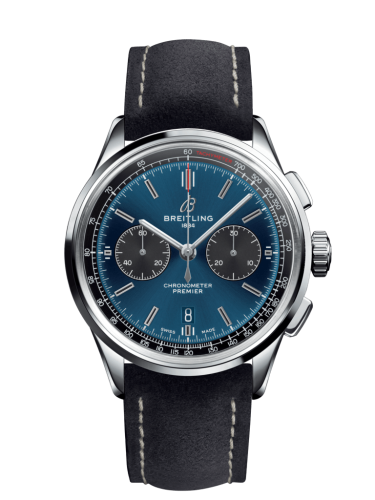 Breitling AB0118A61C1X2 : Premier B01 Chronograph 42 Stainless Steel / Blue / Anthracite Nubuck / Folding