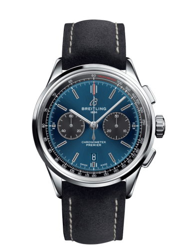 Breitling AB0118A61C1X4 : Premier B01 Chronograph 42 Stainless Steel / Blue / Anthracite Nubuck / Pin