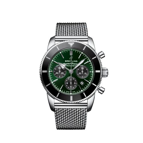 Breitling AB01621A1L1A1 : Superocean Heritage II B01 Chronograph 44 Stainless Steel / Green / Mesh