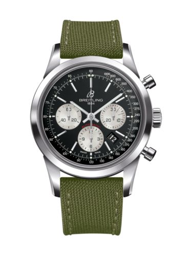 Breitling AB015212/BF26/106W/A20BA.1 : Transocean Chronograph Stainless Steel / Reverse Panda / Military / Pin