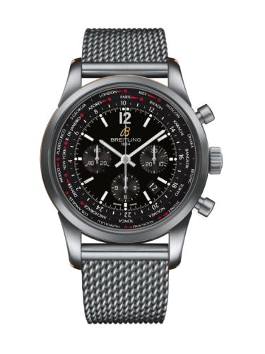 Breitling AB0510U60.BC26.159A  : Transocean Chronograph Unitime Pilot Stainless Steel / Black / Milanese