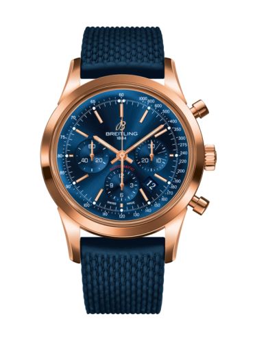 Breitling RB015212|C940|281S : Transocean Chronograph Red Gold / Blue / Rubber Aero Classic