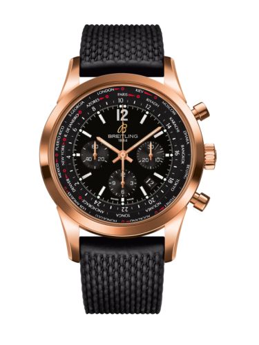Breitling RB0510U5.BC39.256S : Transocean Chronograph Unitime Pilot Red Gold / Black / Rubber